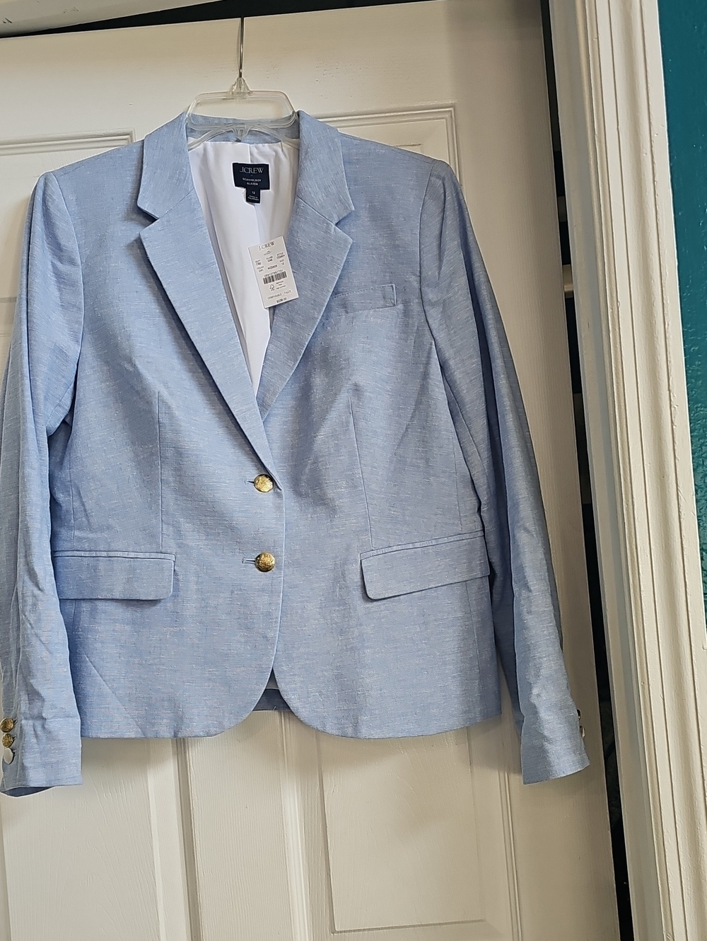 J. Crew Light Blue Single-Breasted Blazer with Gold Buttons